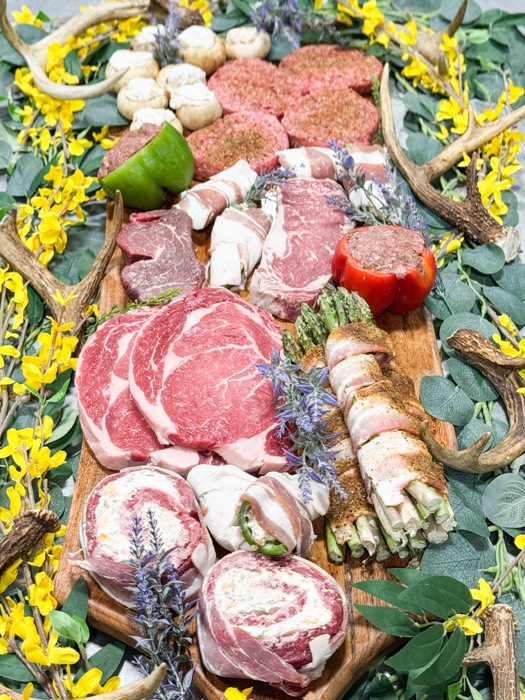 An overhead spread of products from The Meat Hook